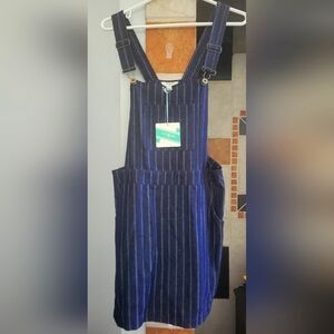 NEW Umgee Denim Overall Navy Stripe Dress